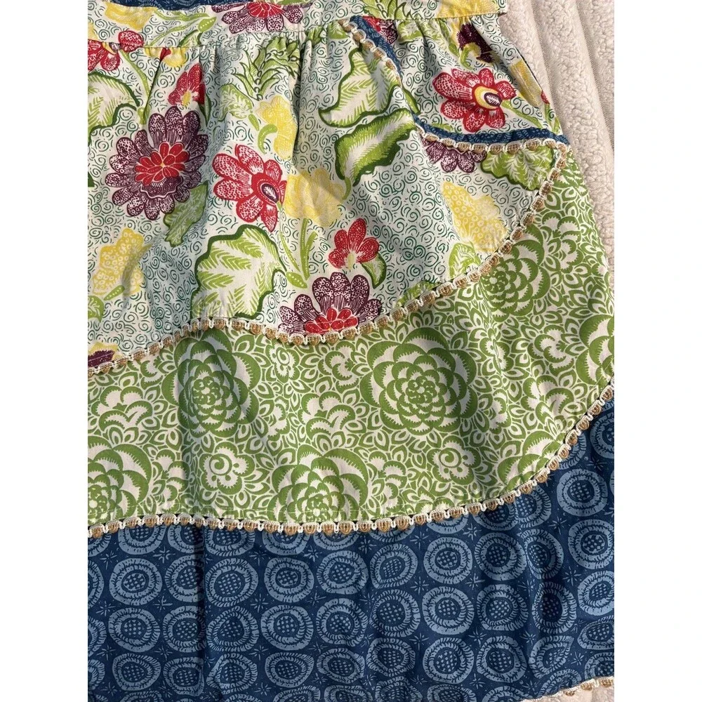 Anthropologie Mixed Floral Patchwork Cotton Halter Apron Blue Green Pink boho